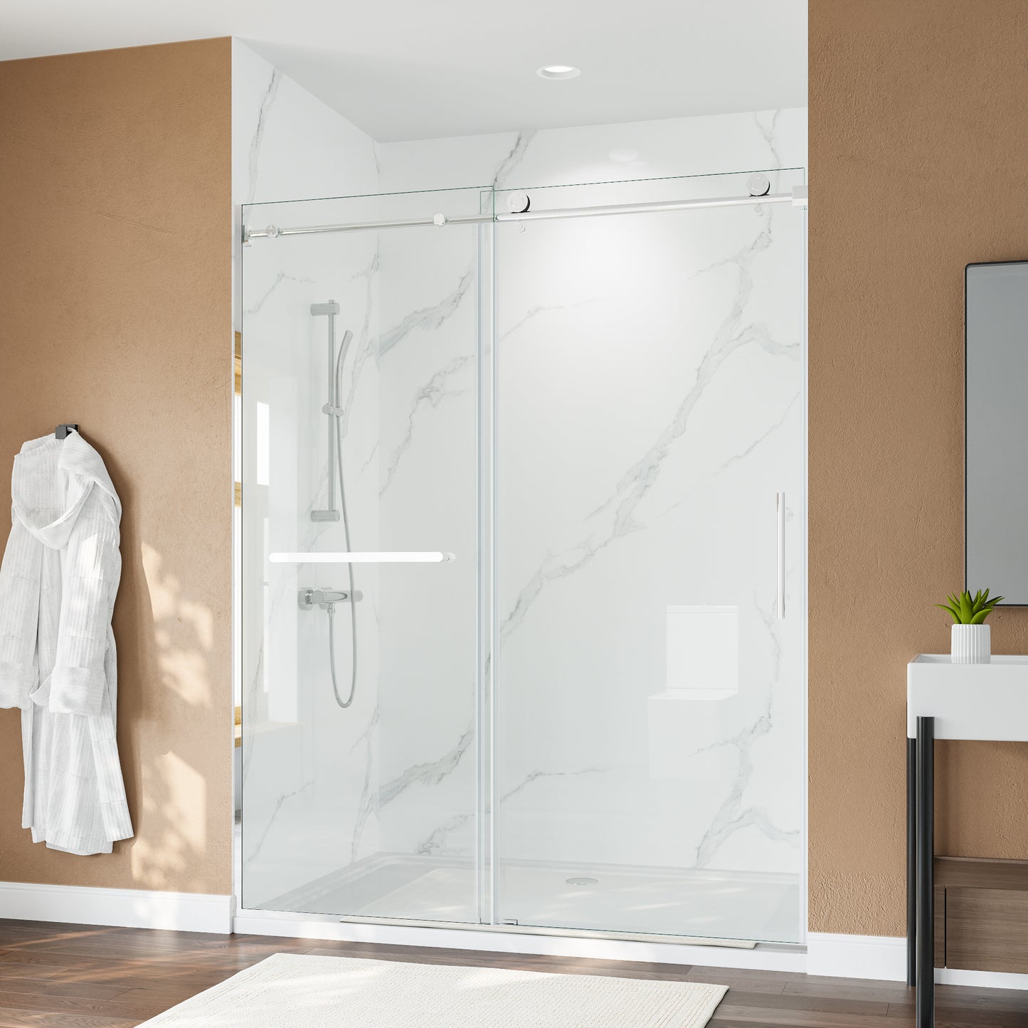 60" x 75" Semi-Framed Single Swing Shower Door with Tempered Glass Durable & Waterproof Perfect for Bathrooms