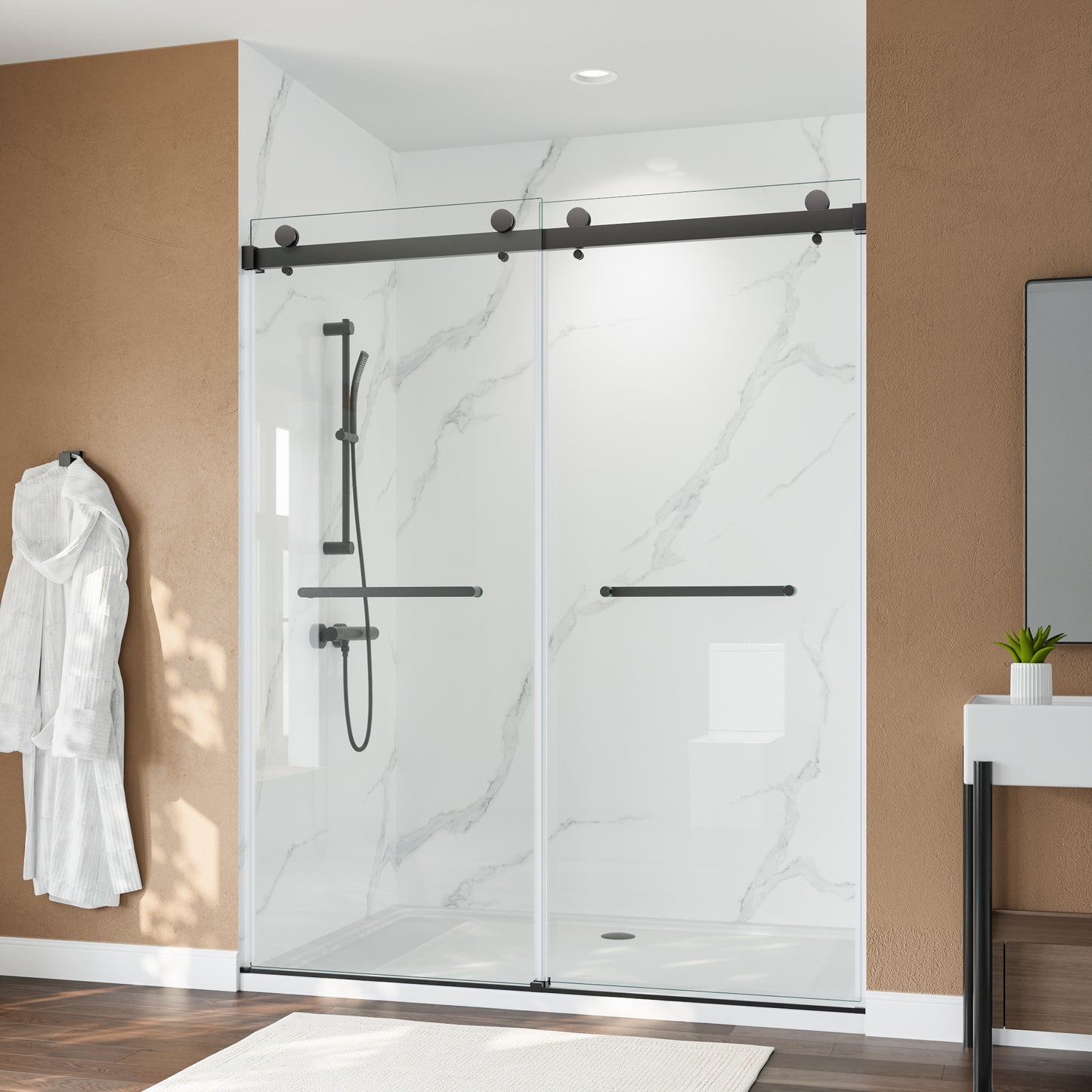 60" x 75" Frameless Double Sliding Shower Door with Tempered Glass Durable & Waterproof Perfect for Bathrooms