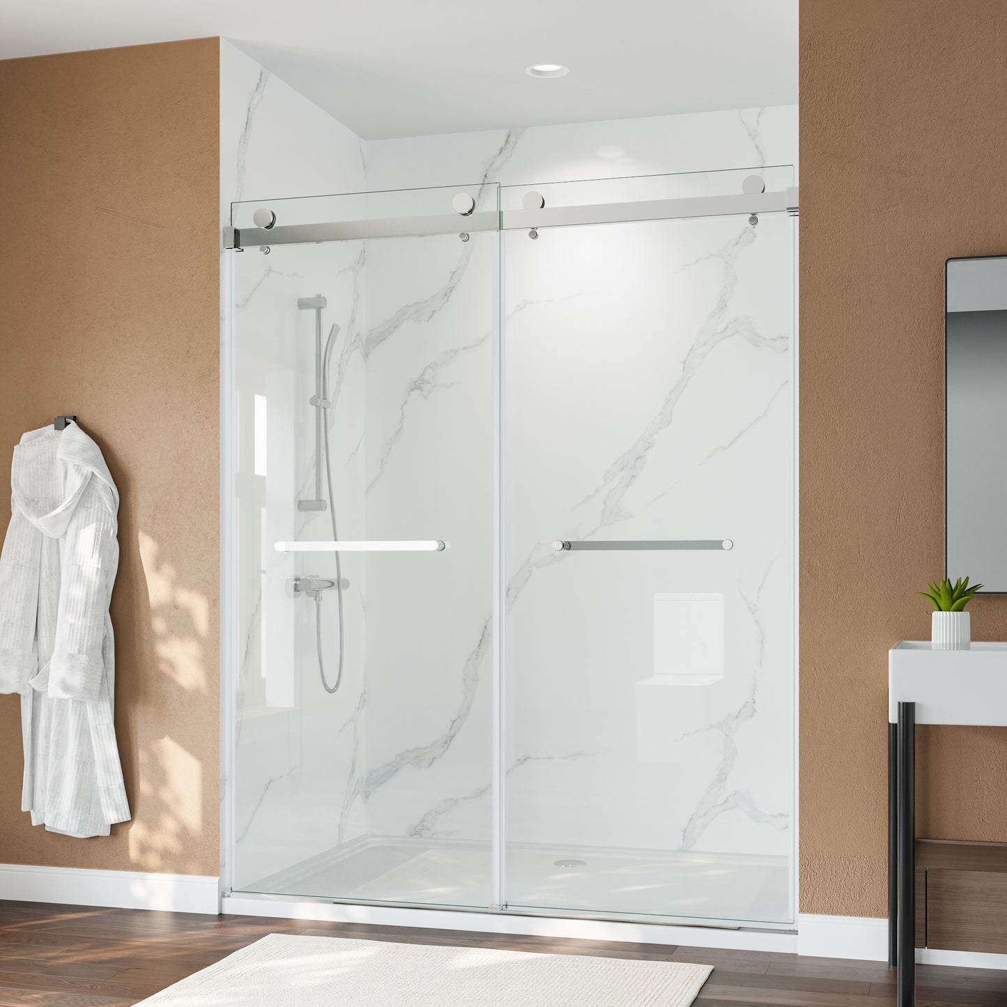 60" x 75" Frameless Double Sliding Shower Door with Tempered Glass Durable & Waterproof Perfect for Bathrooms