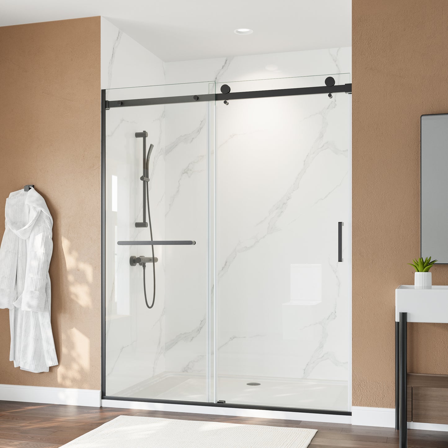 60" x 75" Semi-Framed Single Swing Shower Door with Tempered Glass Durable & Waterproof Perfect for Bathrooms
