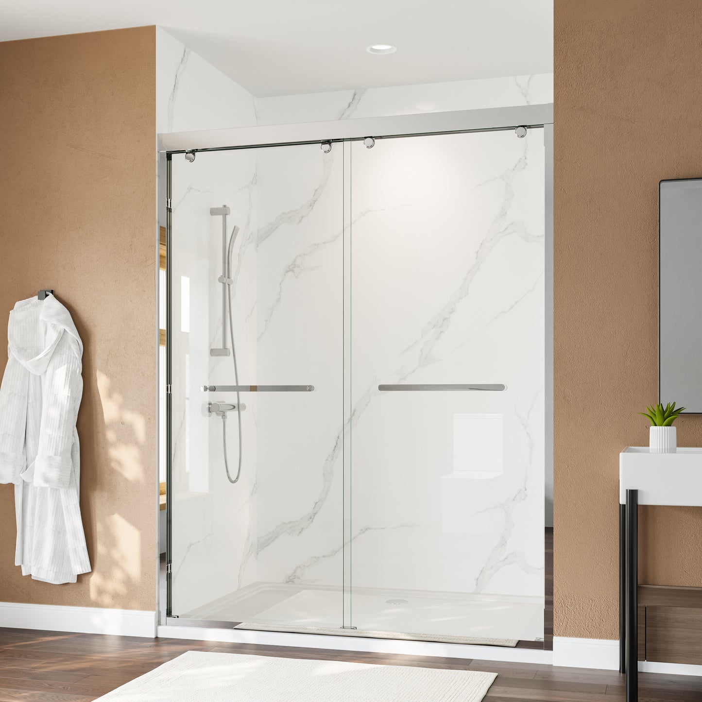 60" x 76" Double Sliding Shower Door with Tempered Glass Durable & Waterproof Perfect for Bathrooms
