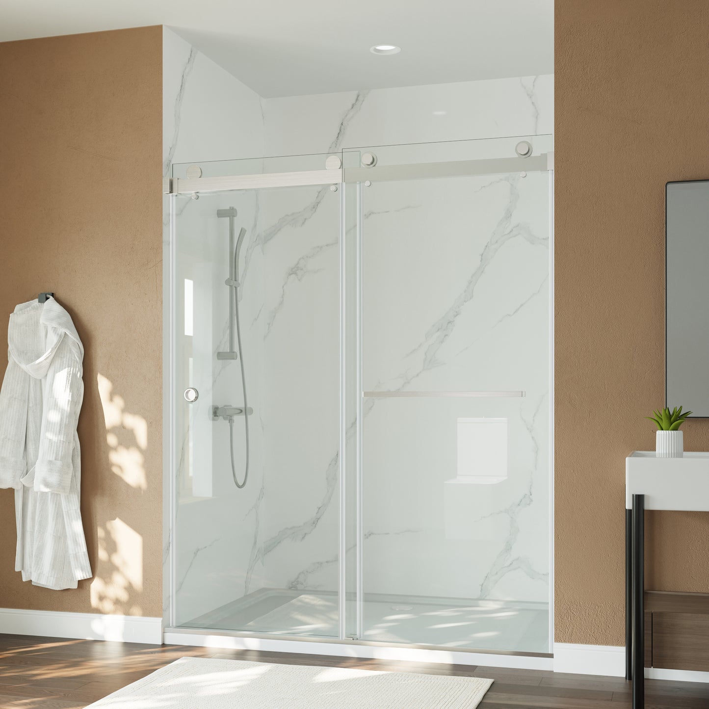 55-59" x 72" Double Sliding Shower Door with Tempered Glass Durable & Waterproof Perfect for Bathrooms
