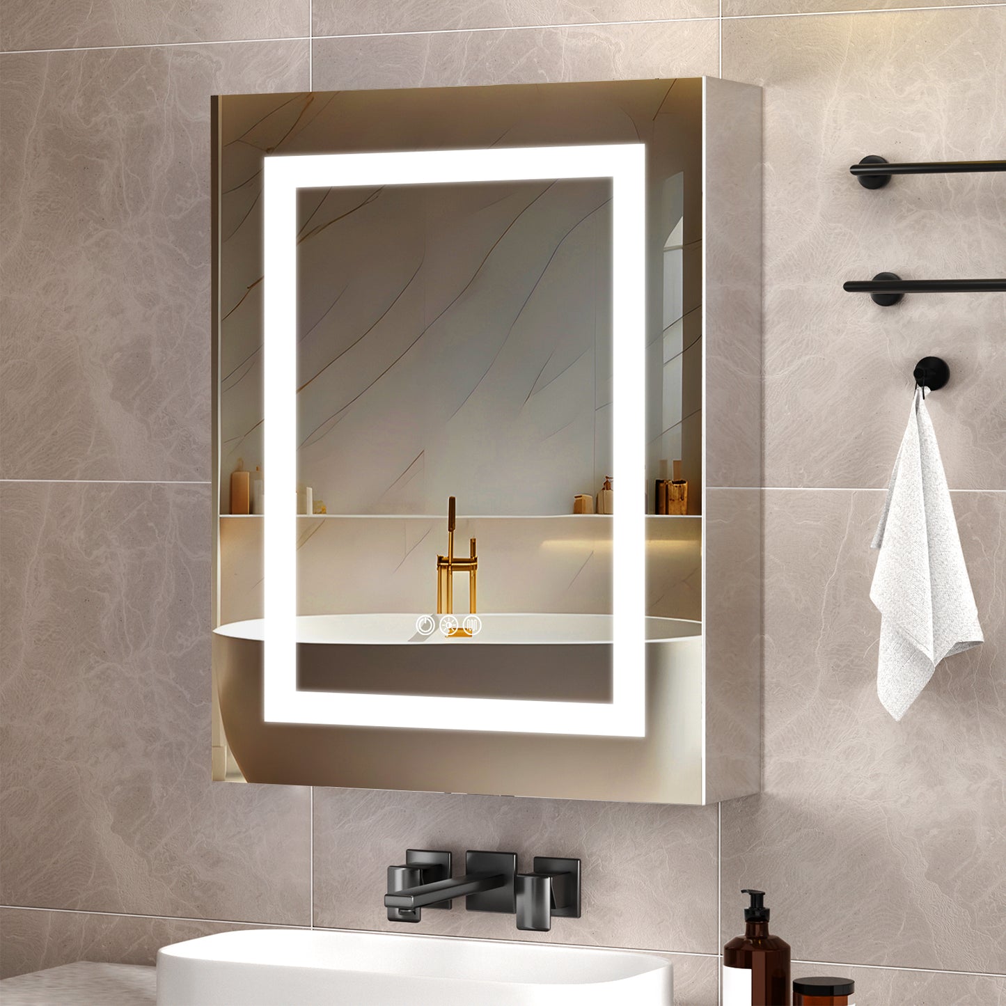 Lighted Mirror Medicine Cabinet 20"X26", Anti-Fog 3 Colors Dimmable LED, Built-in Outlets and USB Ports