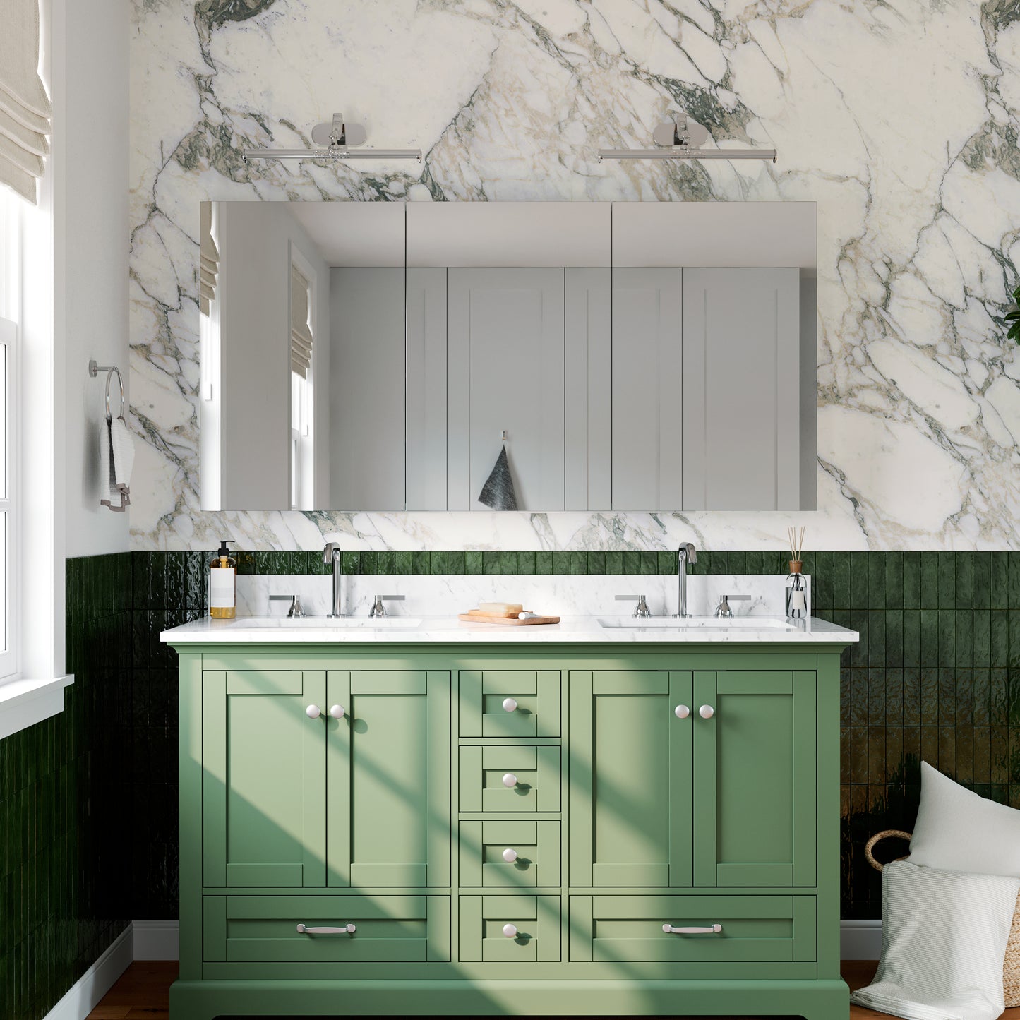 Triple Door Premium Medicine Cabinet with Mirror – 60" x 30", Surface or Recessed Mount