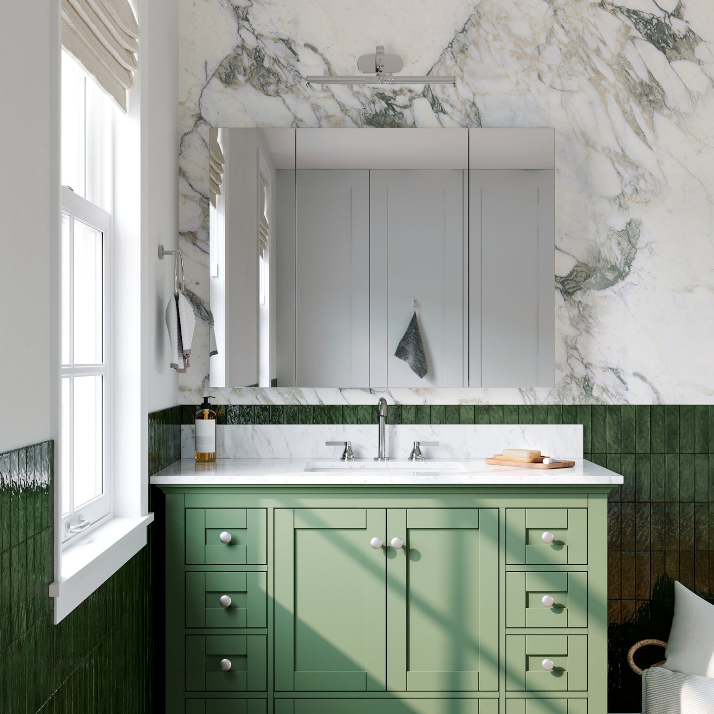 Triple Door Premium Medicine Cabinet with Mirror – 40" x 30", Surface or Recessed Mount