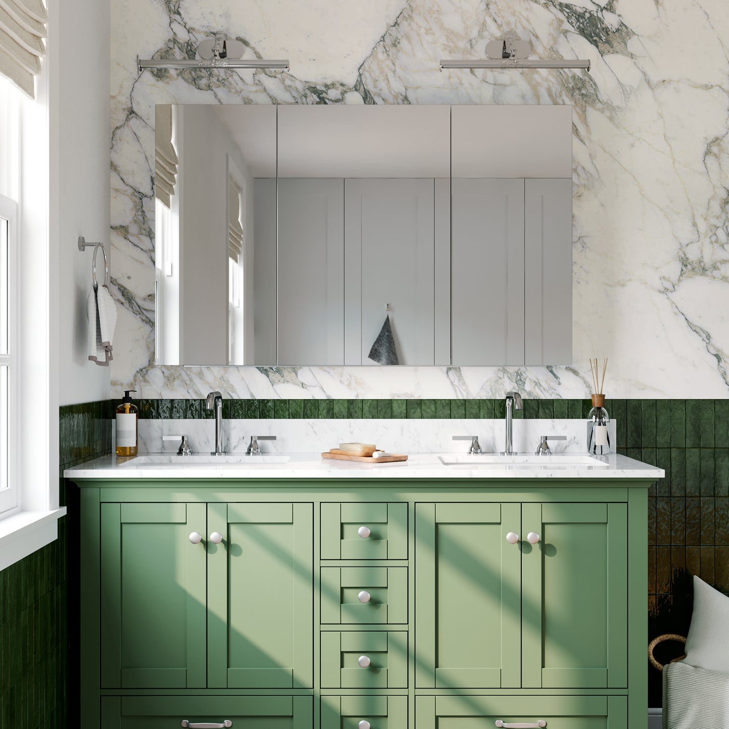 Triple Door Premium Medicine Cabinet with Mirror – 48" x 30", Surface or Recessed Mount