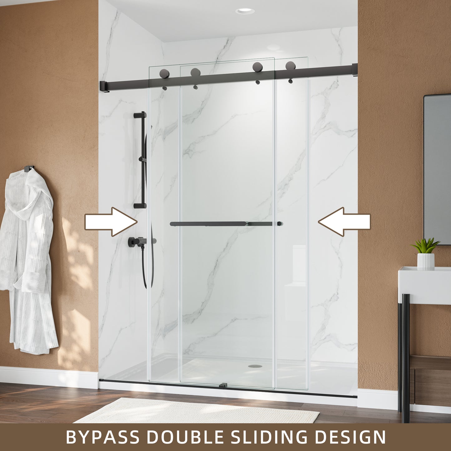 60" x 75" Frameless Double Sliding Shower Door with Tempered Glass Durable & Waterproof Perfect for Bathrooms