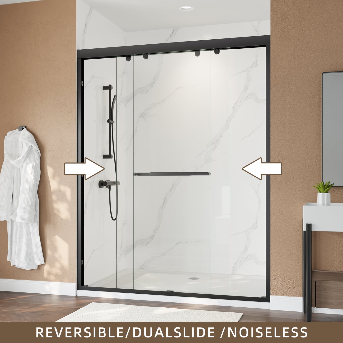 60" x 76" Double Sliding Shower Door with Tempered Glass Durable & Waterproof Perfect for Bathrooms