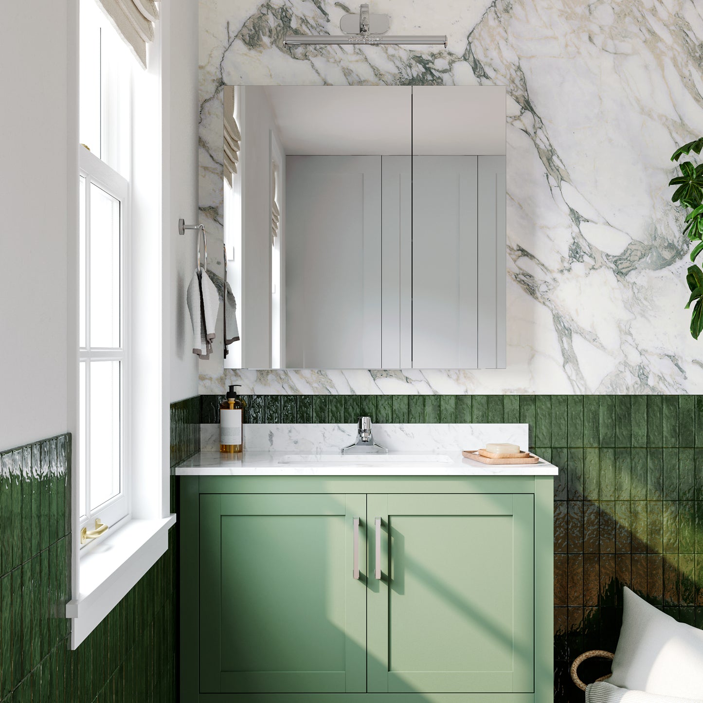 Double Door Premium Medicine Cabinet with Mirror – 30" x 30", Surface or Recessed Mount