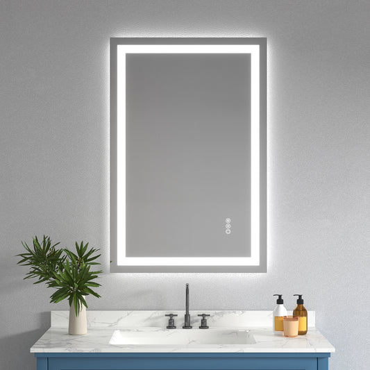 Wall Mounted LED Lighted Bathroom Mirror 24"x36", Anti-Fog, Memory Function, 3 Colors Dimmable