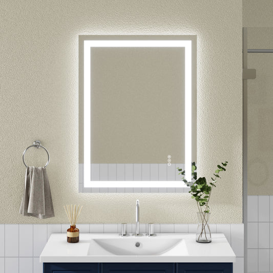Wall Mounted LED Lighted Bathroom Mirror 24"x32", Anti-Fog, Memory Function, 3 Colors Dimmable