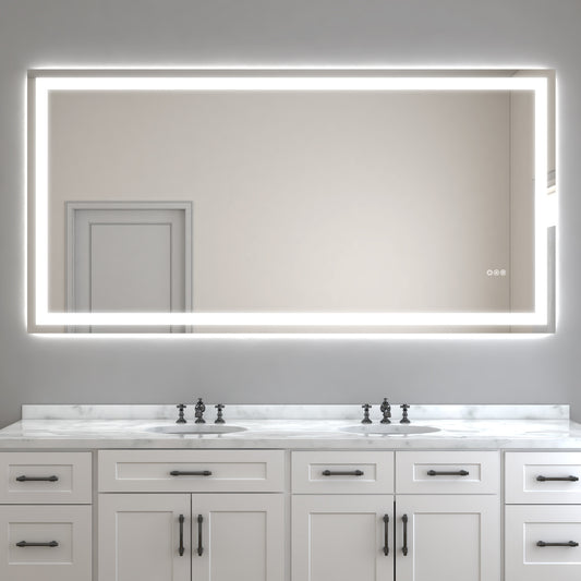 Wall Mounted LED Lighted Bathroom Mirror 72"x36", Anti-Fog, Memory Function, 3 Colors Dimmable