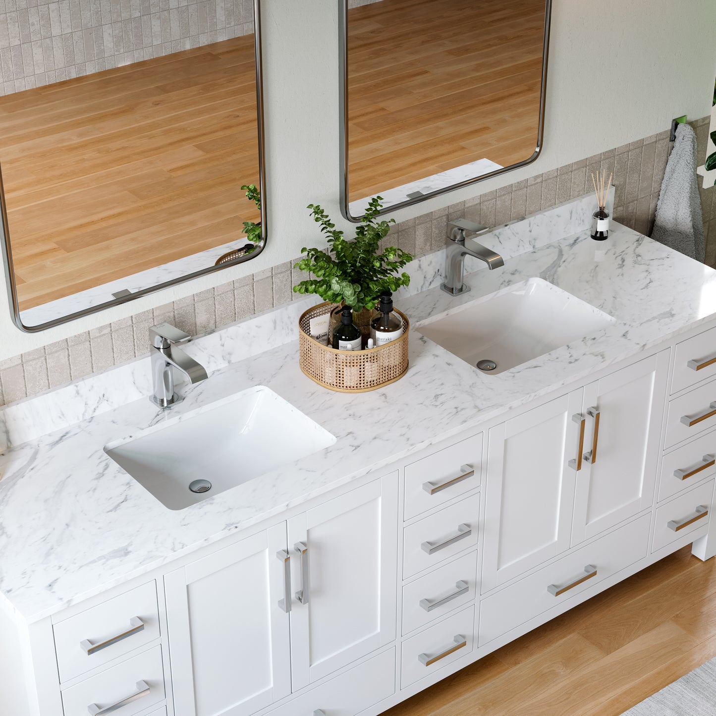 Solid Wood Frame Bathroom Vanity with Spacious Storage