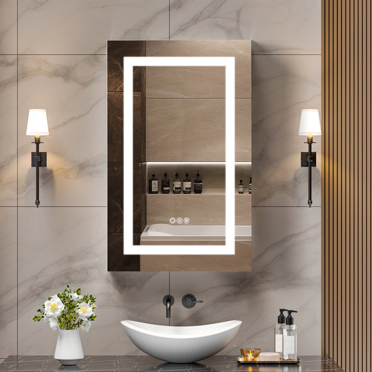 Lighted Mirror Medicine Cabinet 20"X32", Anti-Fog 3 Colors Dimmable LED, Built-in Outlets and USB Ports