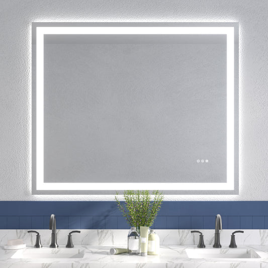 Wall Mounted LED Lighted Bathroom Mirror 48"x40", Anti-Fog, Memory Function, 3 Colors Dimmable
