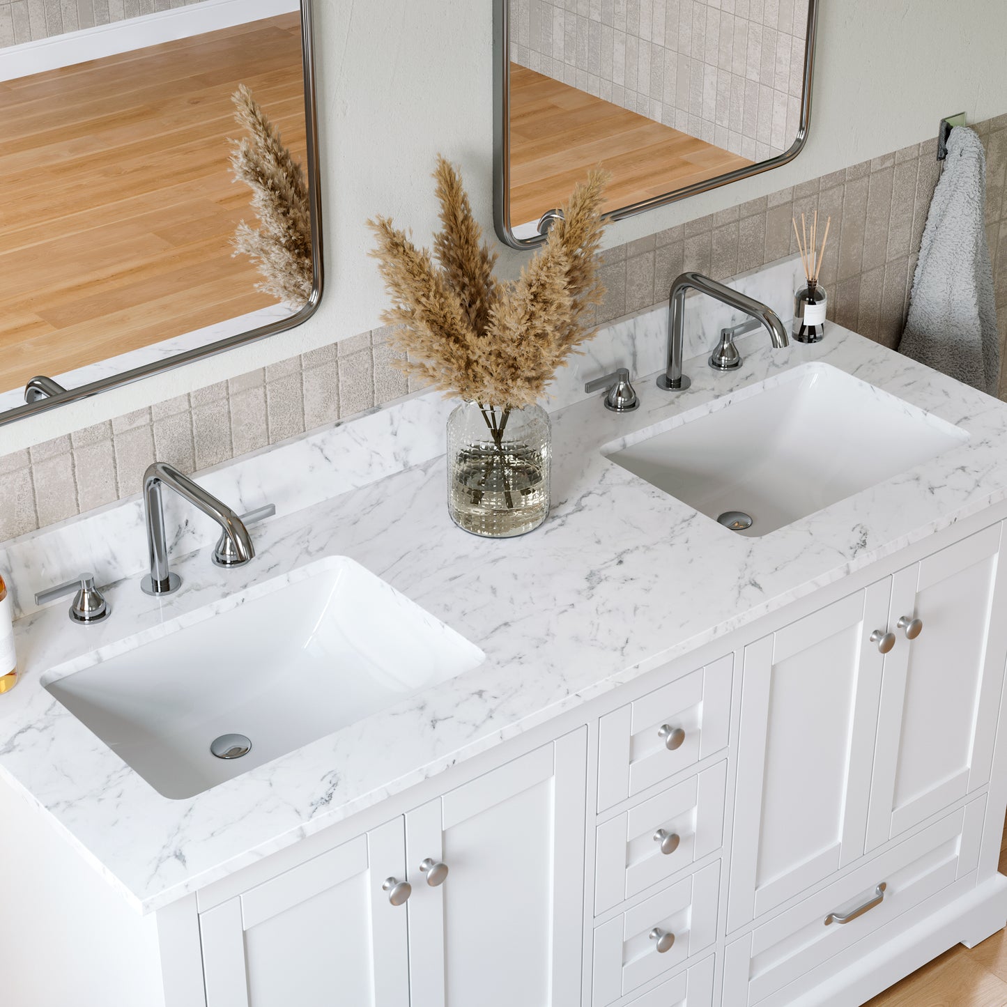 Solid Wood Frame Bathroom Vanity with Spacious Storage