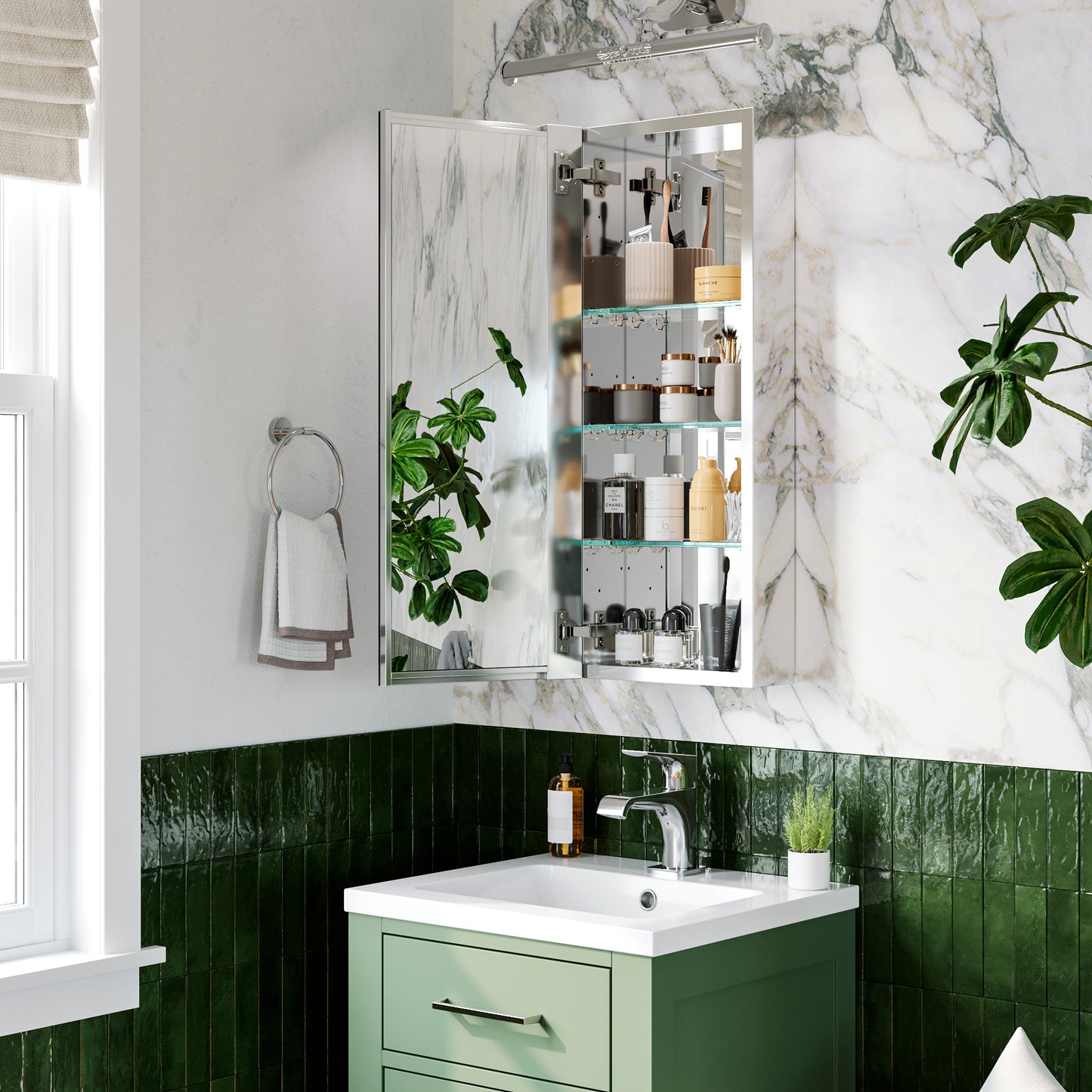 Premium Medicine Cabinet with Mirror – 12" x 30", Surface or Recessed Mount