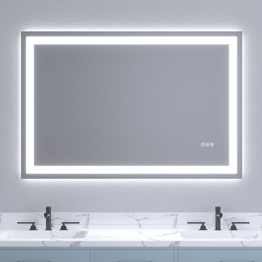 Wall Mounted LED Lighted Bathroom Mirror 48"x32", Anti-Fog, Memory Function, 3 Colors Dimmable