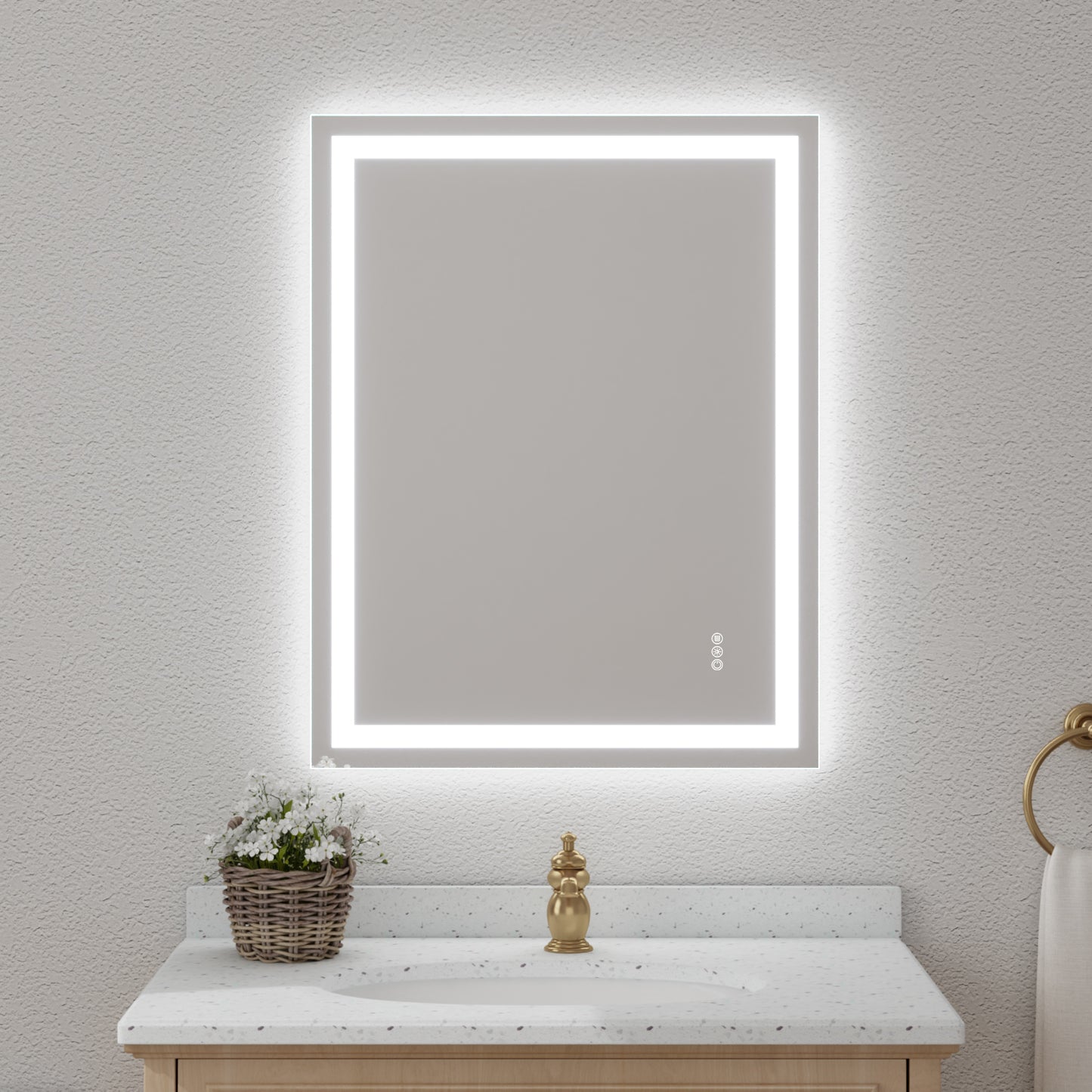 Wall Mounted LED Lighted Bathroom Mirror 28"x36", Anti-Fog, Memory Function, 3 Colors Dimmable