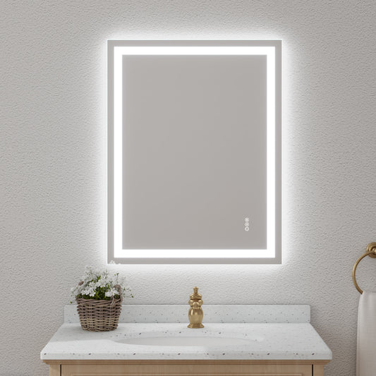 Wall Mounted LED Lighted Bathroom Mirror 28"x36", Anti-Fog, Memory Function, 3 Colors Dimmable