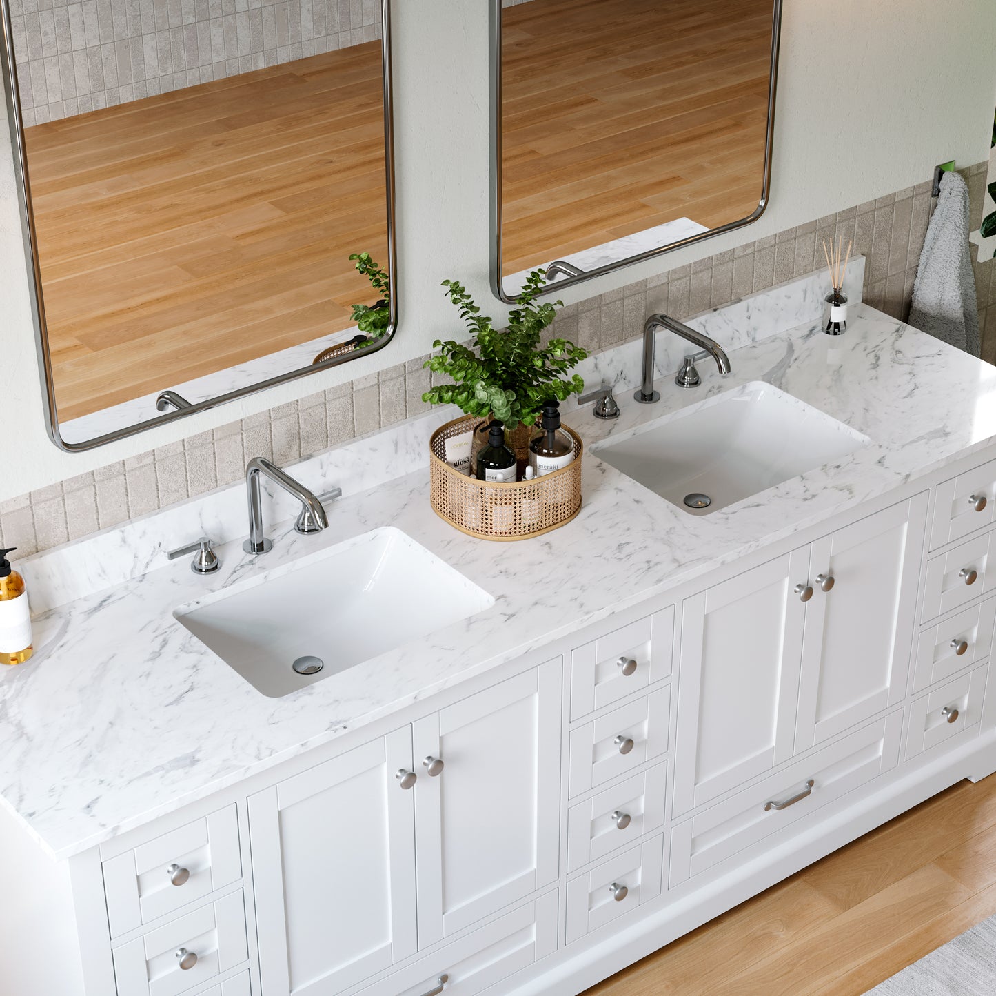 Solid Wood Frame Bathroom Vanity with Spacious Storage