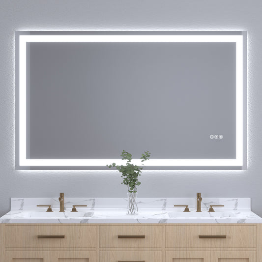 Wall Mounted LED Lighted Bathroom Mirror 60"x36", Anti-Fog, Memory Function, 3 Colors Dimmable