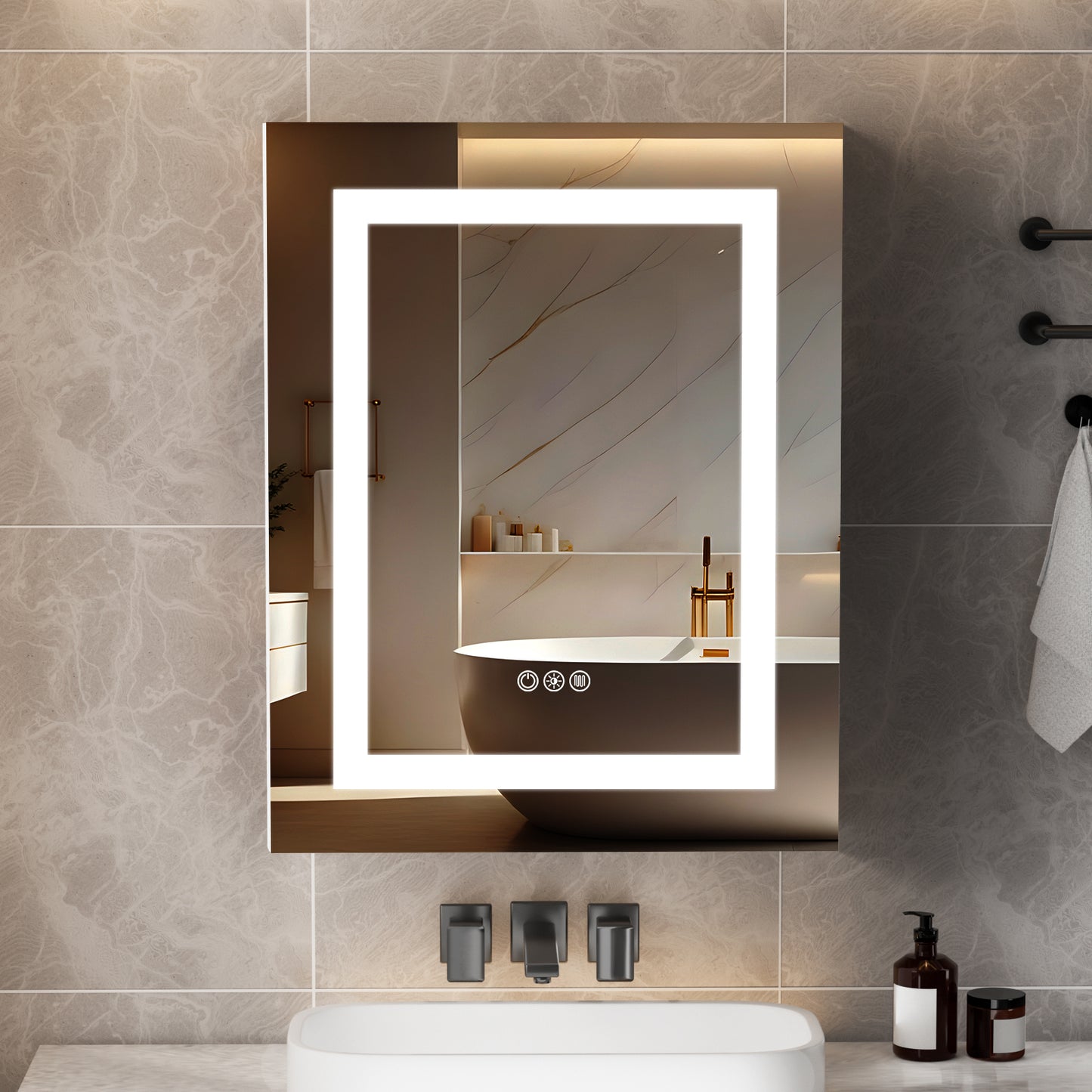 Lighted Mirror Medicine Cabinet 20"X26", Anti-Fog 3 Colors Dimmable LED, Built-in Outlets and USB Ports