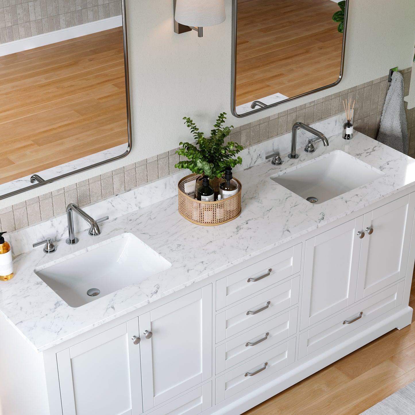 Solid Wood Frame Bathroom Vanity with Spacious Storage