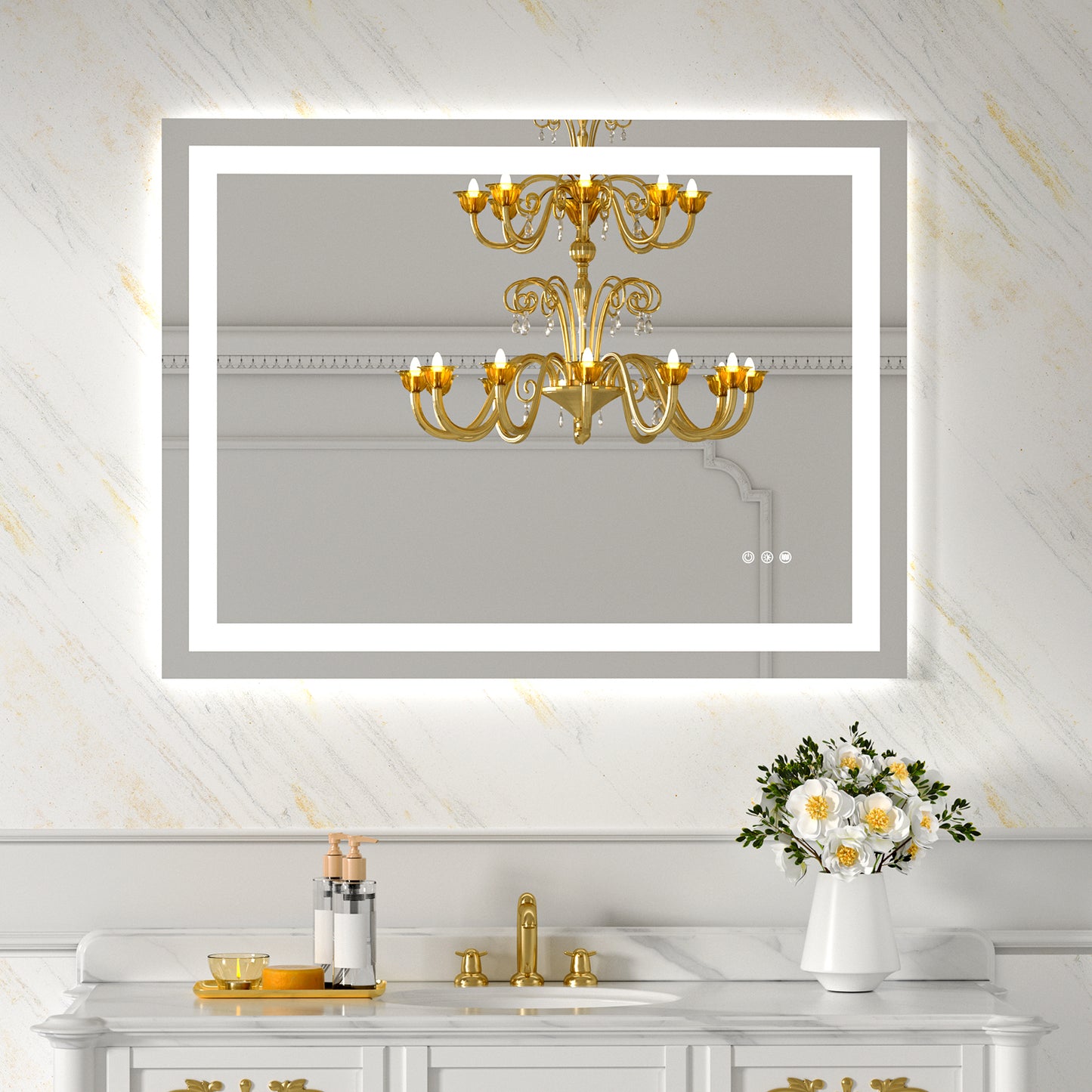 Wall Mounted LED Lighted Bathroom Mirror 40"x30", Anti-Fog, Memory Function, 3 Colors Dimmable