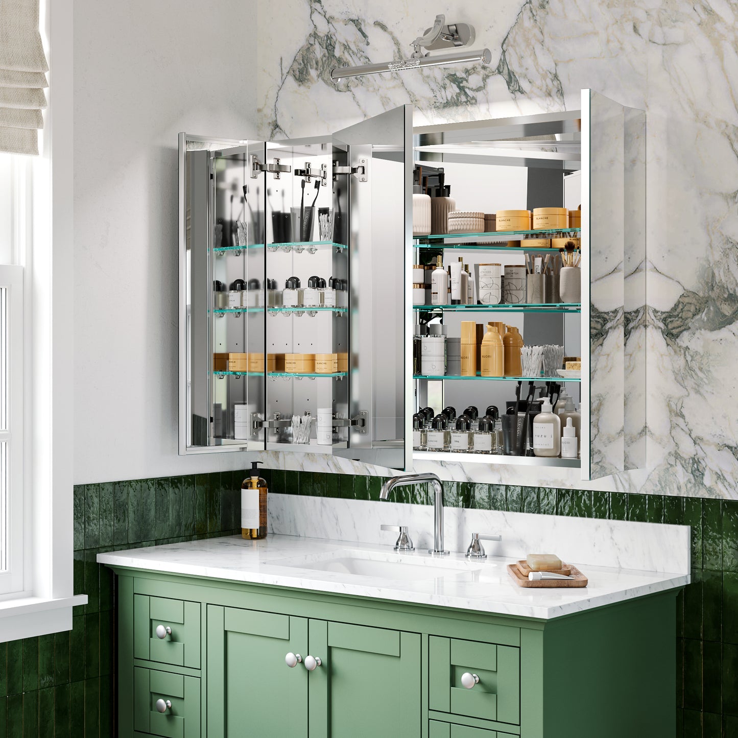 Triple Door Premium Medicine Cabinet with Mirror – 40" x 30", Surface or Recessed Mount