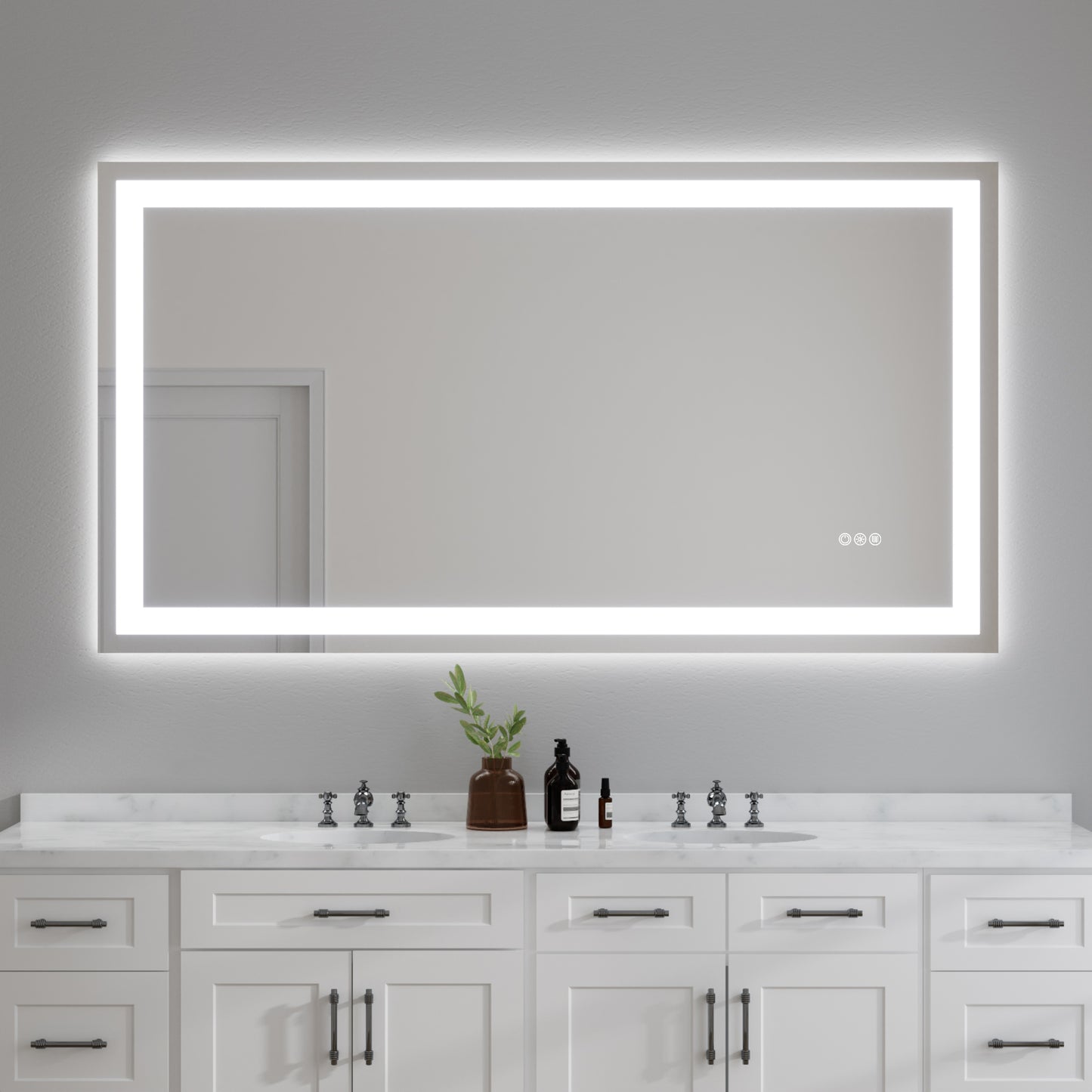 Wall Mounted LED Lighted Bathroom Mirror 55"x30", Anti-Fog, Memory Function, 3 Colors Dimmable