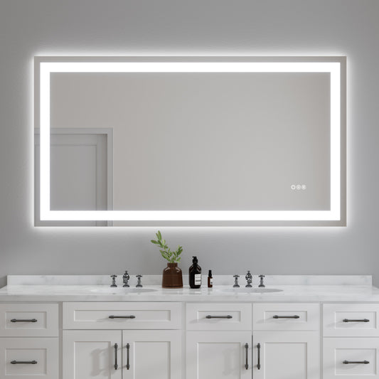Wall Mounted LED Lighted Bathroom Mirror 55"x30", Anti-Fog, Memory Function, 3 Colors Dimmable