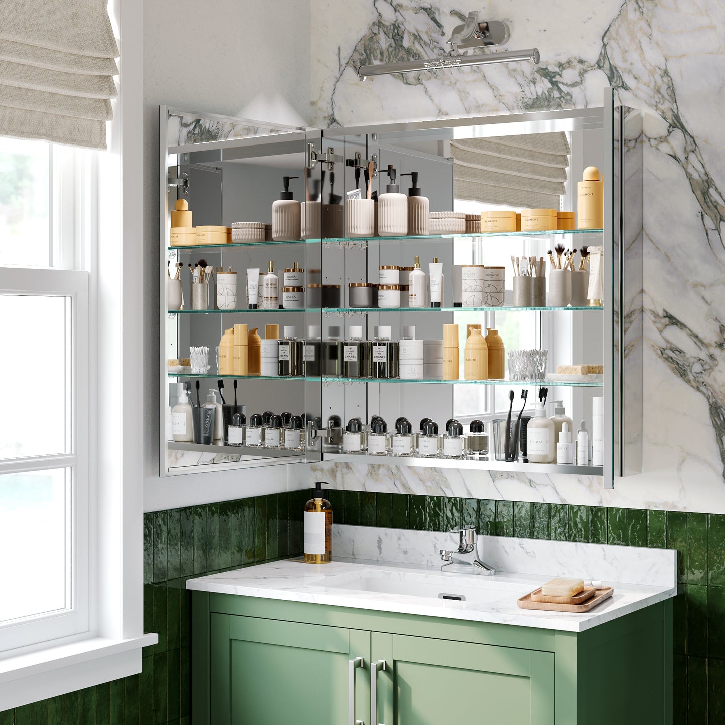 Double Door Premium Medicine Cabinet with Mirror – 30" x 30", Surface or Recessed Mount