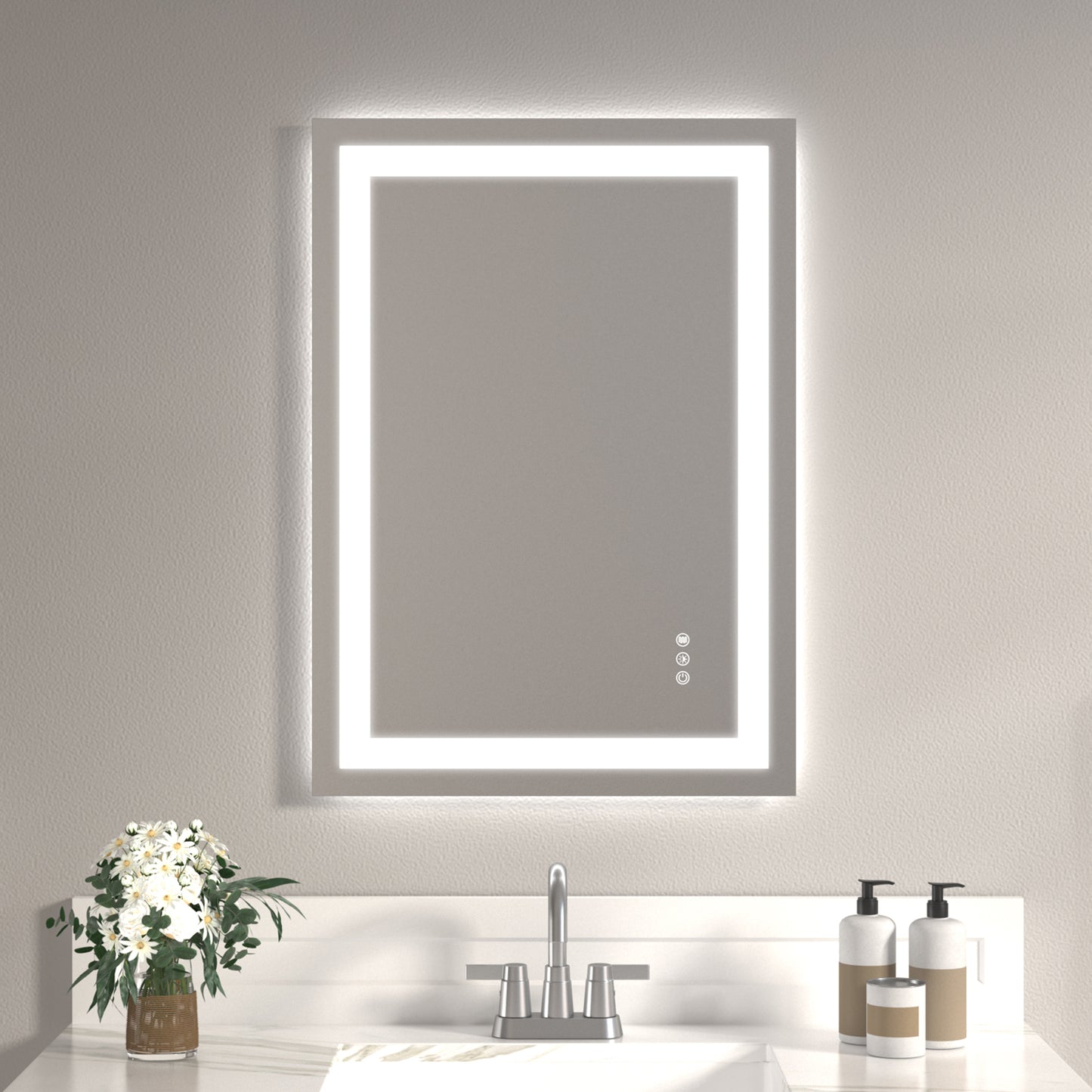 Wall Mounted LED Lighted Bathroom Mirror 20"x28", Anti-Fog, Memory Function, 3 Colors Dimmable