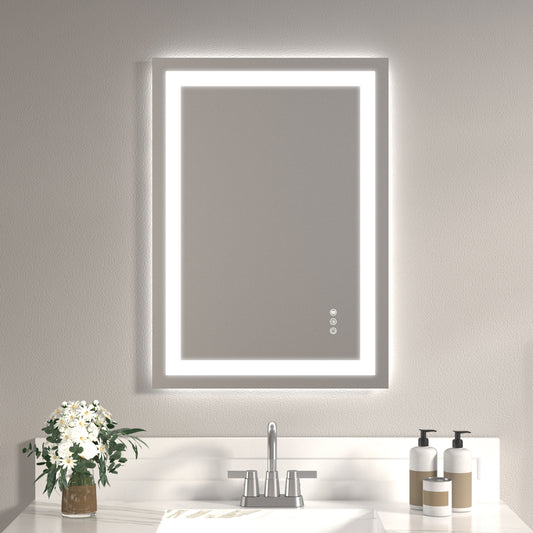 Wall Mounted LED Lighted Bathroom Mirror 20"x28", Anti-Fog, Memory Function, 3 Colors Dimmable