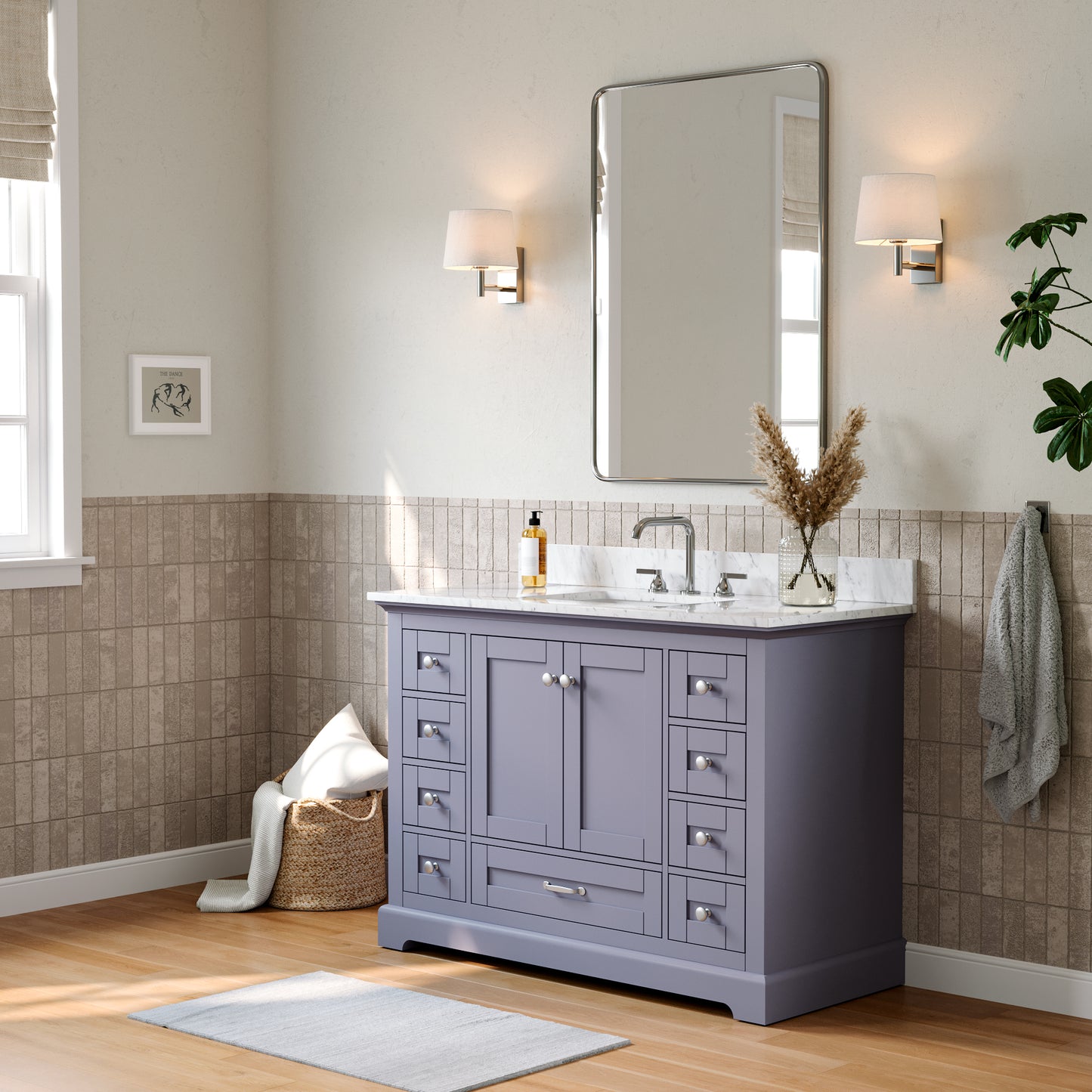 Solid Wood Frame Bathroom Vanity with Spacious Storage