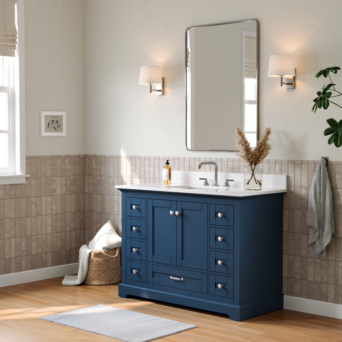 Solid Wood Frame Bathroom Vanity with Spacious Storage