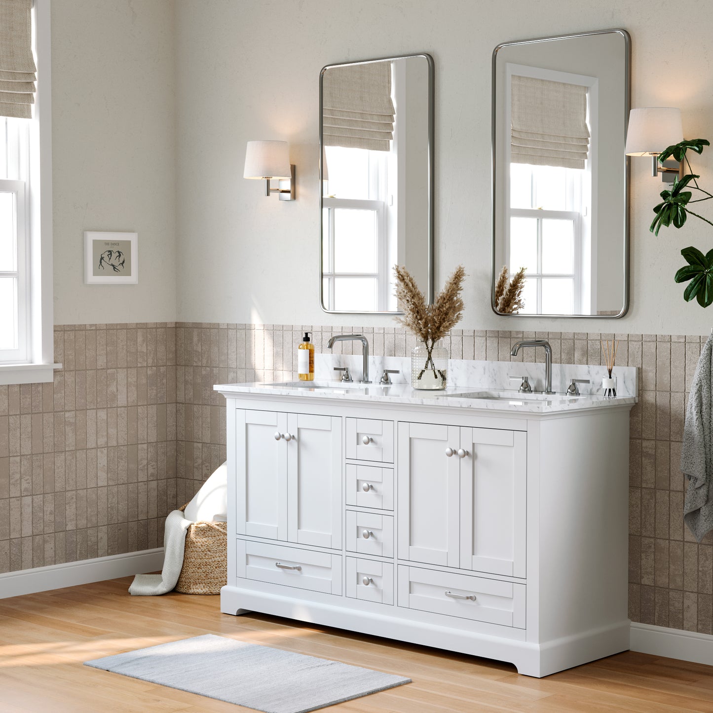 Solid Wood Frame Bathroom Vanity with Spacious Storage