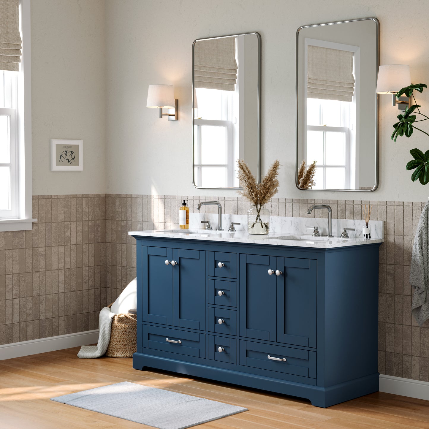 Solid Wood Frame Bathroom Vanity with Spacious Storage