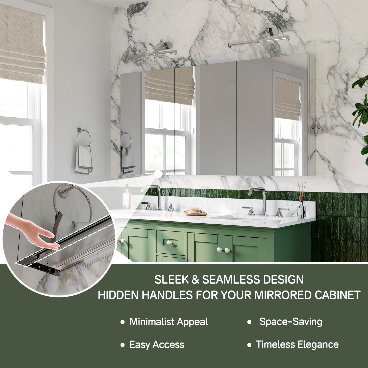 Triple Door Premium Medicine Cabinet with Mirror – 60" x 30", Surface or Recessed Mount