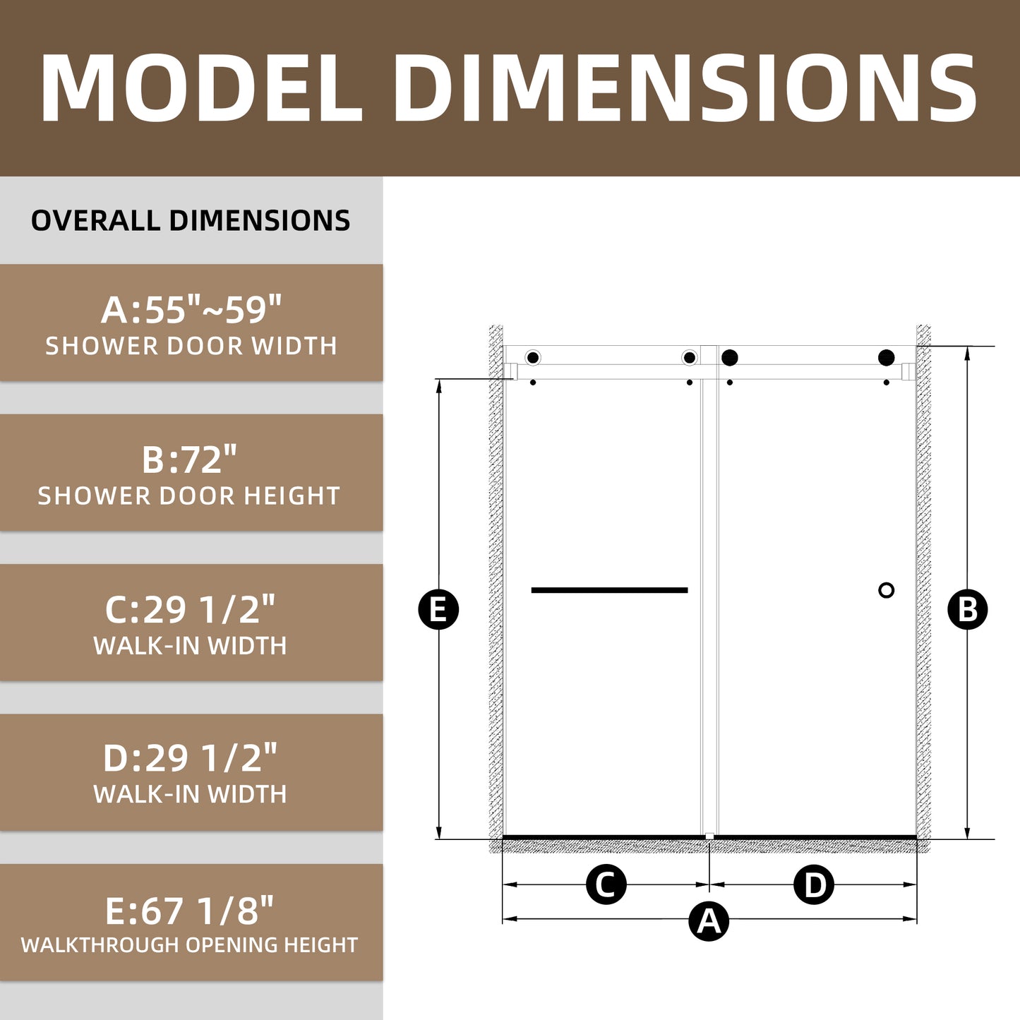 55-59" x 72" Double Sliding Shower Door with Tempered Glass Durable & Waterproof Perfect for Bathrooms