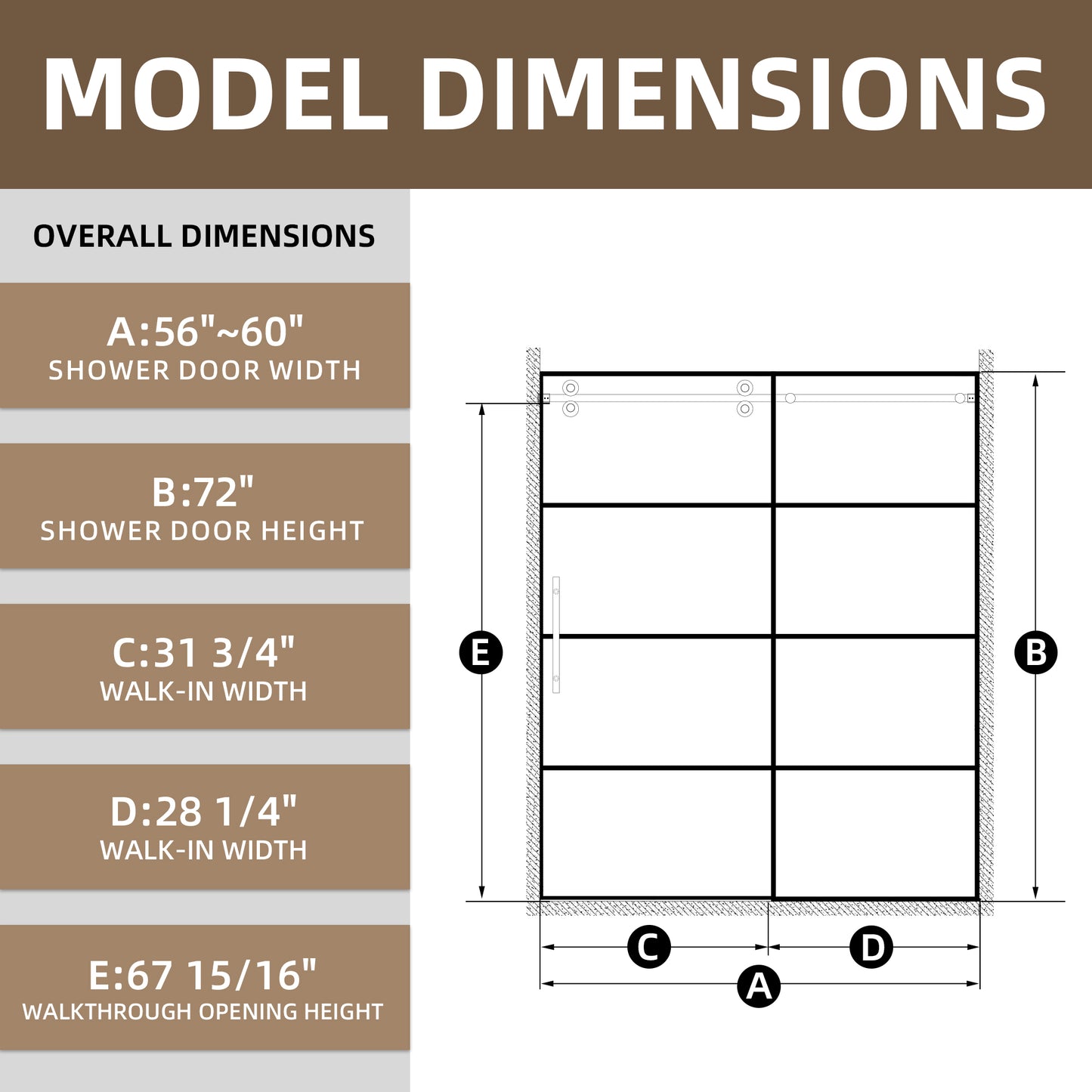 56-60" x 72" Single Sliding Shower Door with Tempered Glass Durable & Waterproof Perfect for Bathrooms