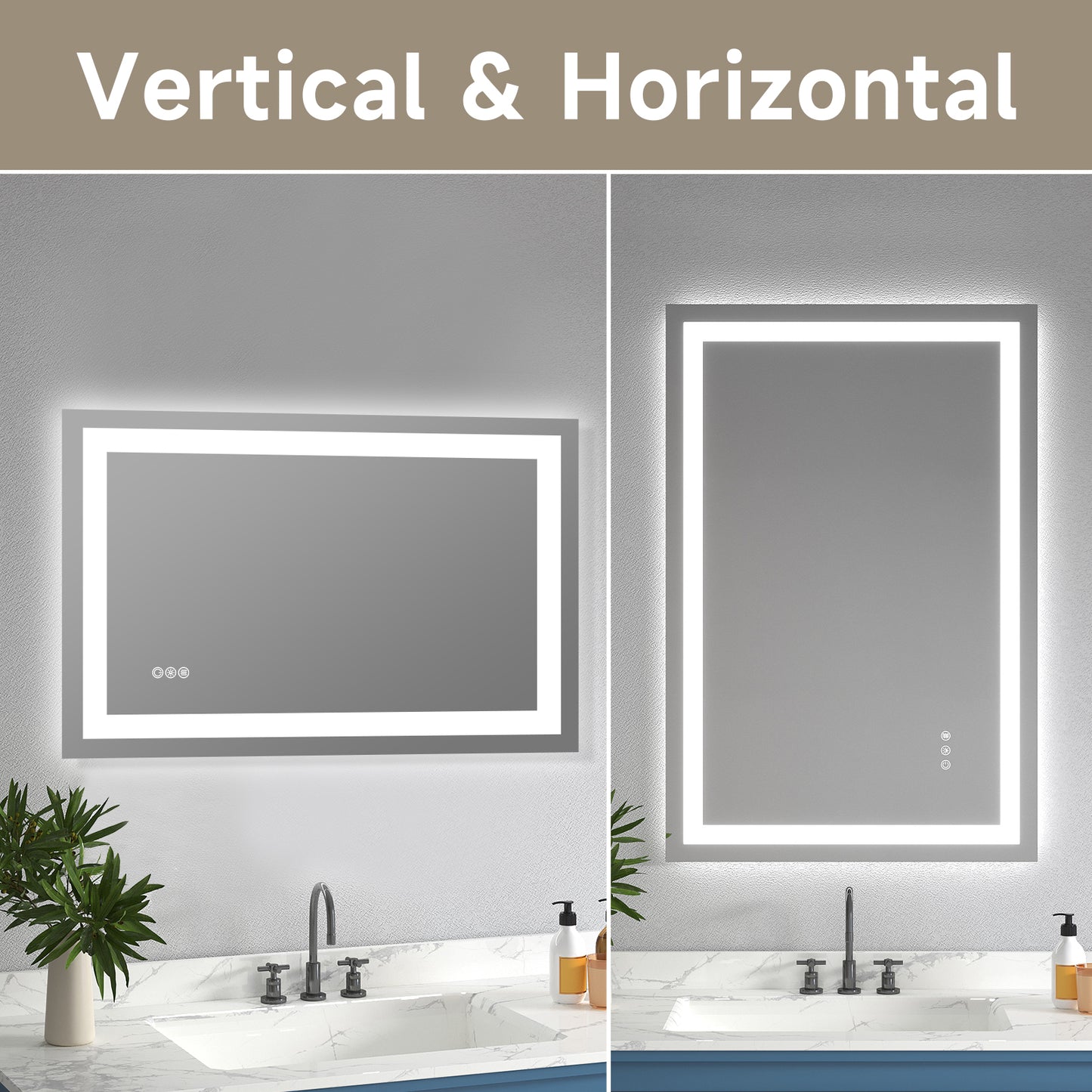 Wall Mounted LED Lighted Bathroom Mirror 24"x36", Anti-Fog, Memory Function, 3 Colors Dimmable