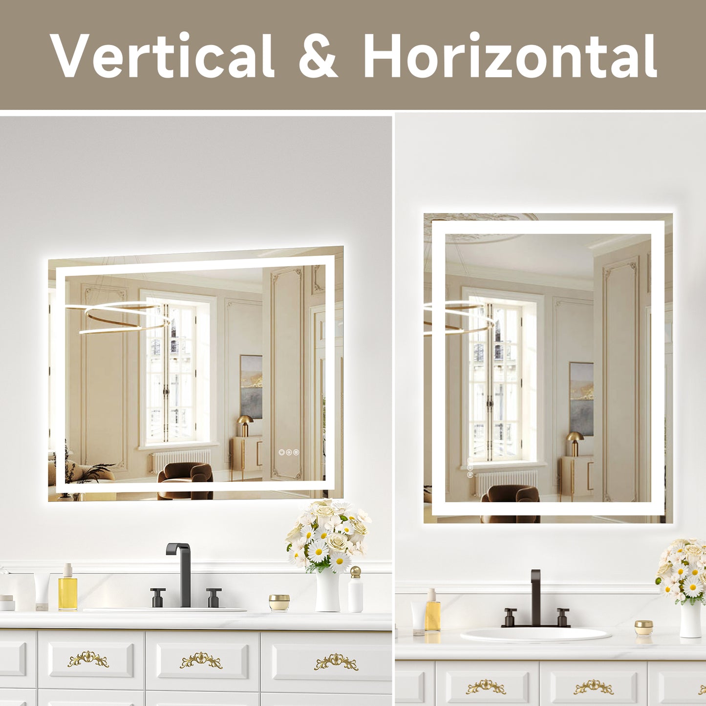 Wall Mounted LED Lighted Bathroom Mirror 40"x32", Anti-Fog, Memory Function, 3 Colors Dimmable