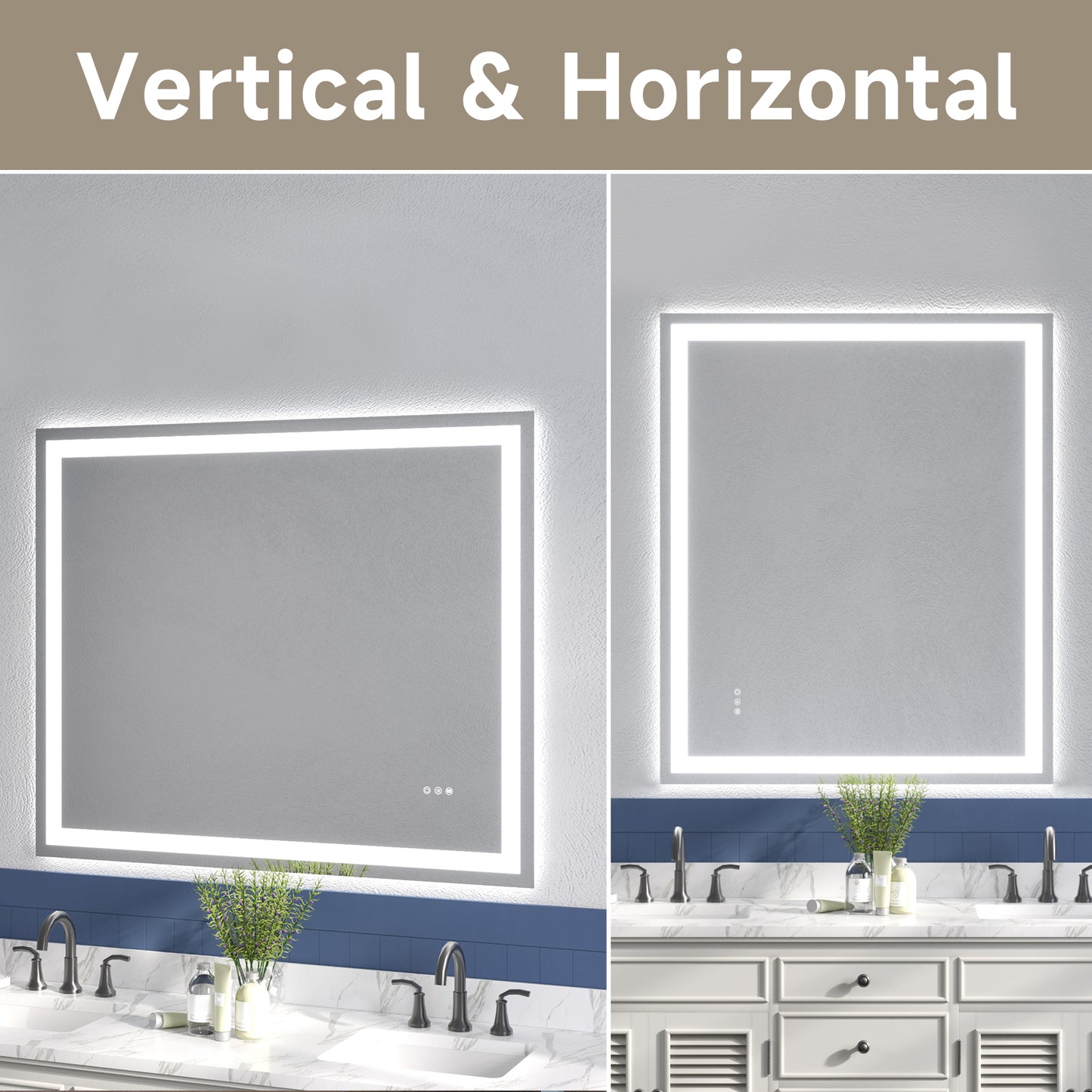 Wall Mounted LED Lighted Bathroom Mirror 48"x40", Anti-Fog, Memory Function, 3 Colors Dimmable