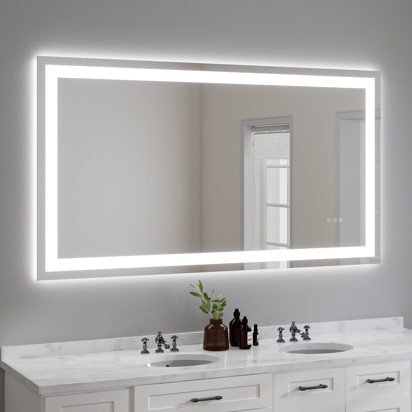 Wall Mounted LED Lighted Bathroom Mirror 55"x30", Anti-Fog, Memory Function, 3 Colors Dimmable