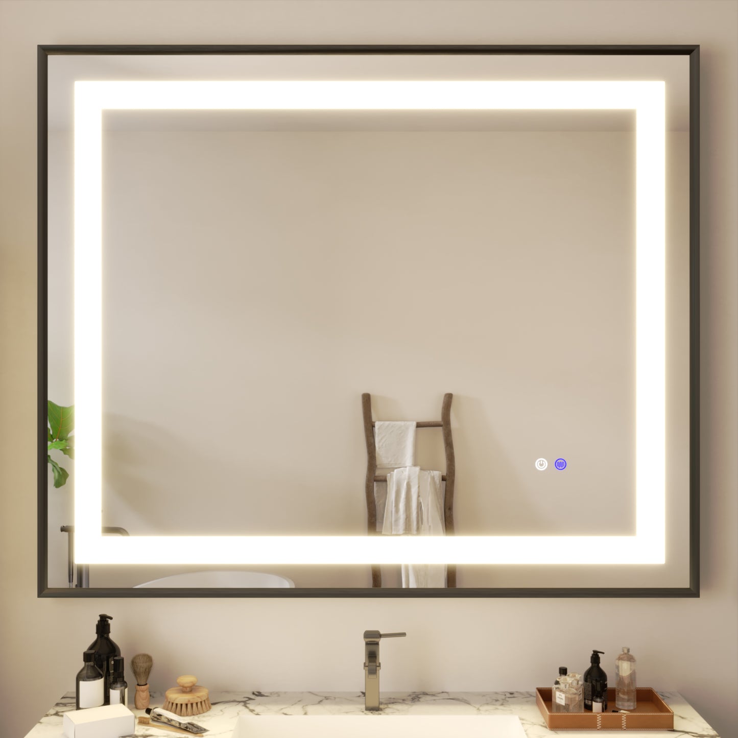 48"x40" LED Bathroom Mirror with Black Frame, Anti-Fog Memory Setting, 3 Colors Dimmable Lighted Bathroom Mirror Wall Mounted