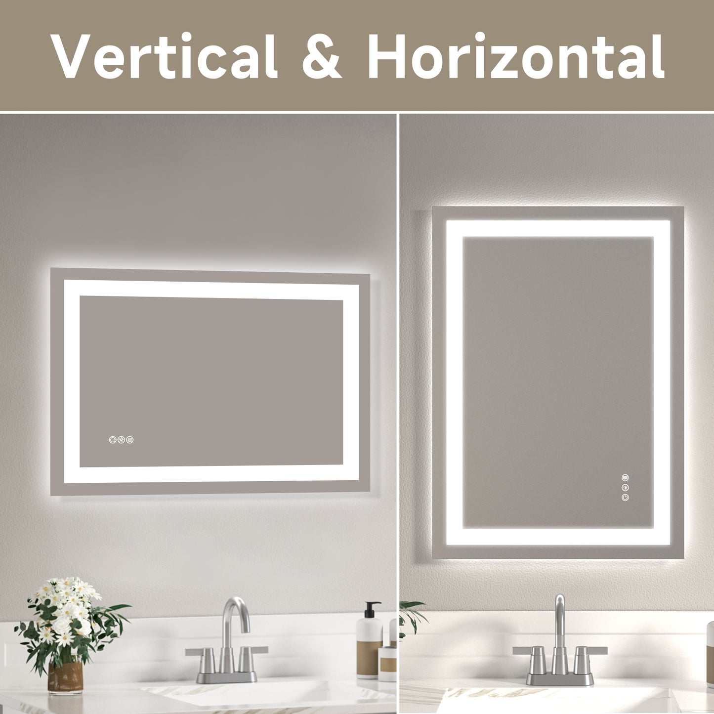 Wall Mounted LED Lighted Bathroom Mirror 20"x28", Anti-Fog, Memory Function, 3 Colors Dimmable