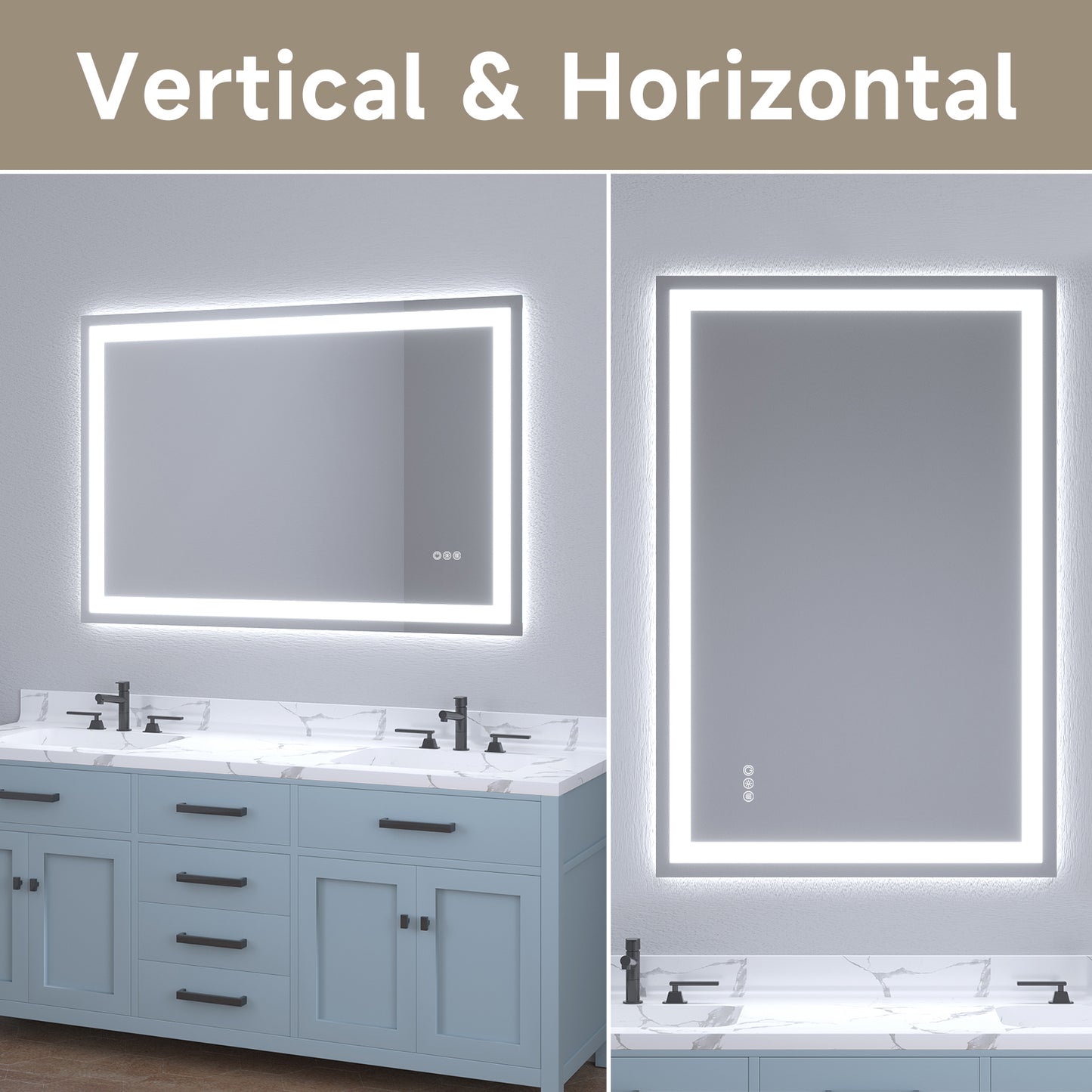 Wall Mounted LED Lighted Bathroom Mirror 48"x32", Anti-Fog, Memory Function, 3 Colors Dimmable