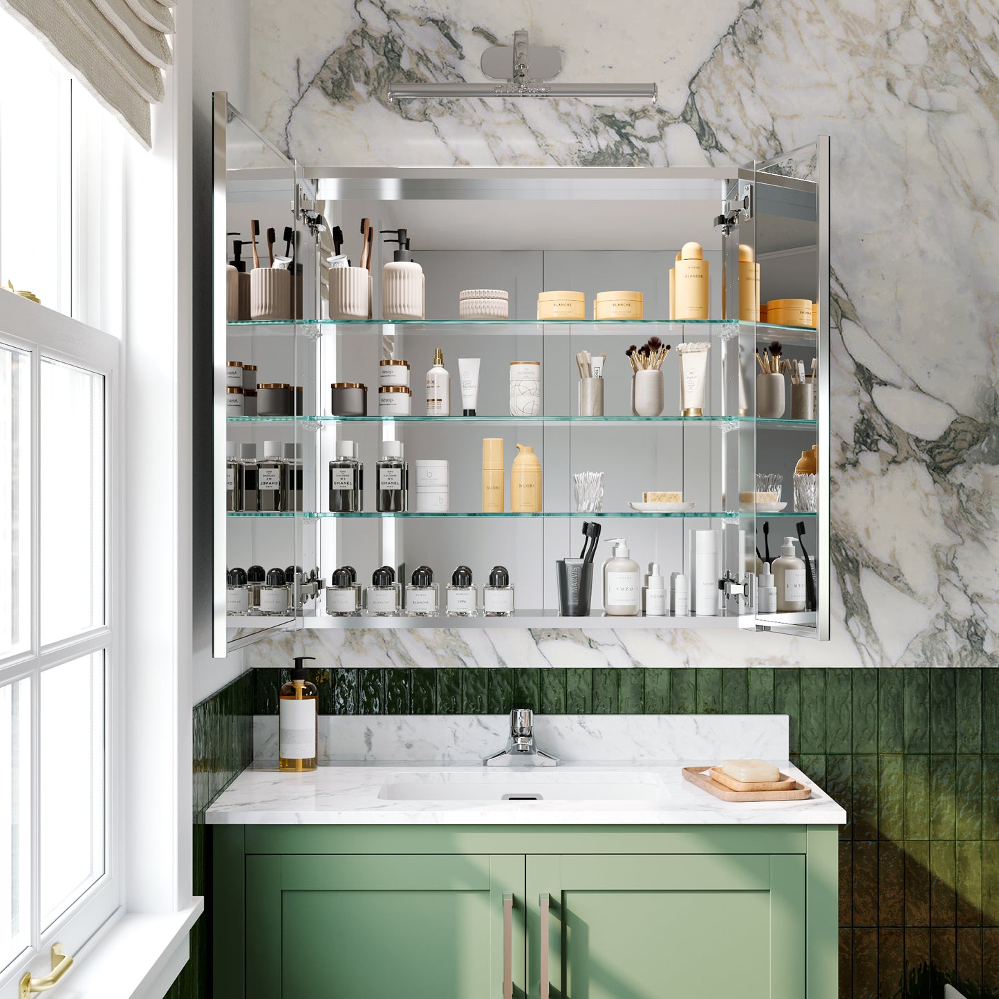 Double Door Premium Medicine Cabinet with Mirror – 30" x 30", Surface or Recessed Mount